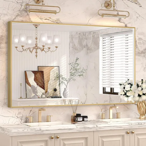 Miniatura 13 de Espejo de baño LED de 24x32 pulgadas con luces, espejo LED con marco de metal negro para baño, 3 colores y luz regulable sin escalones montada