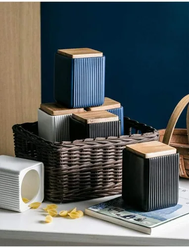 Miniatura 3 de Recipiente de almacenamiento de alimentos, tarros cuadrados de cerámica para galletas, recipiente de cocina con tapa hermética, bueno para Negro