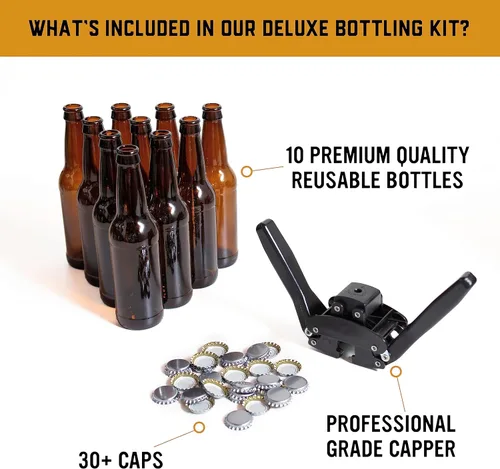 Miniatura 3 de Kit de embotellado de lujo – Craft A Brew Homebrew Bottler Equipment – Home Brewing Easy Embotellado Set – 10 botellas vacías de vidrio ámbar de 12