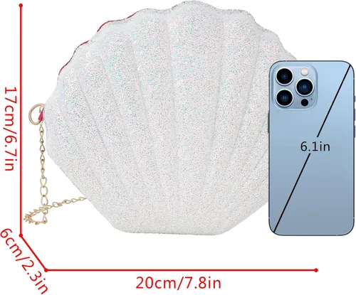 Miniatura 3 de Bolso de noche de concha de mar para mujer, bolso de hombro con correa de cadena de sirena, bolso de mano Seashell, Mermaid, Chain Strap