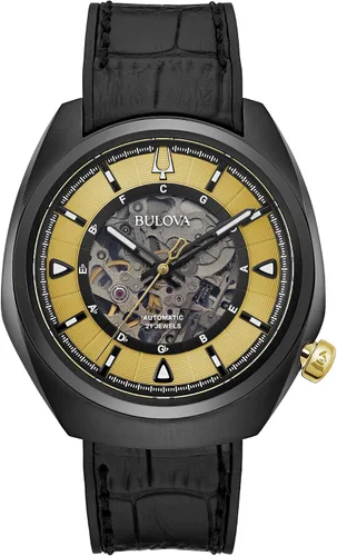 Bulova Grammy Automatic - Correa de acero inoxidable para hombre con cuero negro y correa de goma FKM color negro modelo 98A241 Bulova talla única