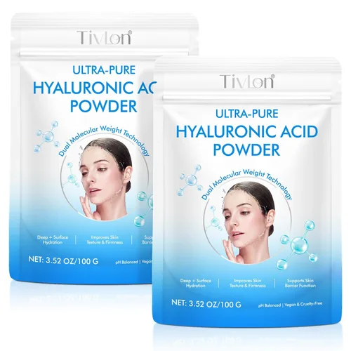 Paquete de 2 polvos de ácido hialurónico para la piel, alto peso molecular, profundamente hidratante, polvo soluble en agua de grado cosmético,