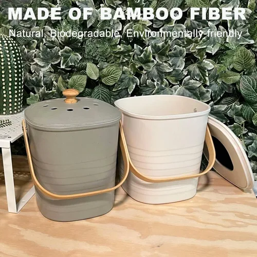 Miniatura 4 de Contenedor de Compost para Cocina, LALASTAR Cubo de Compost de Encimera con Tapa, Hecho de Fibra de Bambú Sostenible, Cubo de Compost Interior Negro
