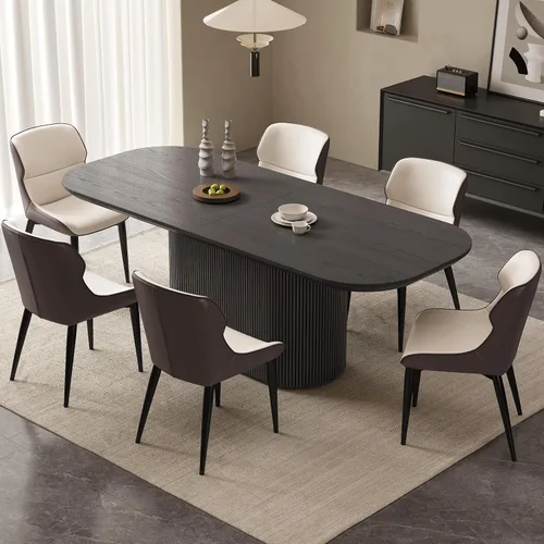 Miniatura 27 de Mesa de comedor ovalada de 63 pulgadas para 2-6 personas, mesa de cocina negra moderna, mesa de comedor rectangular de lujo, mesa de comedor