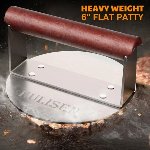 Miniatura 4 de HULISEN Burger Smasher, prensa de hamburguesas aplastadas de acero inoxidable, prensa de hamburguesa de 6 pulgadas para plancha, prensa de parrilla