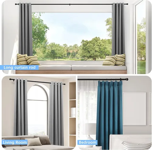 Miniatura 6 de Cortinero para ventanas, 16 a 76 pulgadas, con longitud máxima ajustable de 88 pulgadas, diámetro de 1 pulgada y remates redondos, color negro