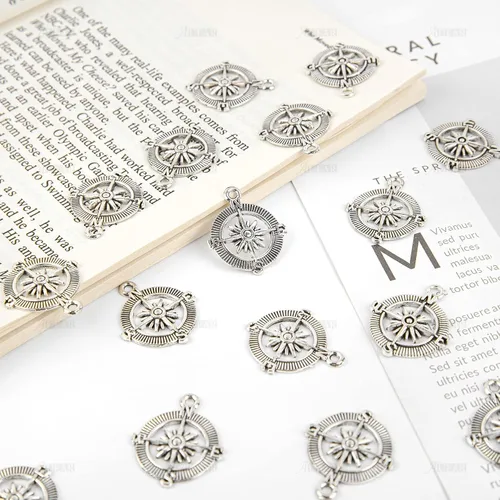 Miniatura 8 de AUEAR, Colgantes de brújula, cuentas espaciadoras de aleación para pulseras, collares, joyería, manualidades, bricolaje plateado