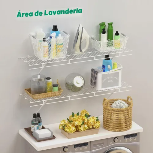 Miniatura 4 de HAUSHOF Estantes de armario montados en la pared, paquete de 4 estantes de alambre blanco de 4 pies x 12 pulgadas para lavandería, armario