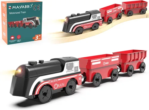 Tren operado por batería para pista de madera, tren motorizado para niños de 3 años o más, set de juguete de 3 trenes eléctricos compatible con