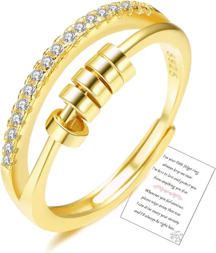 Anillo de ansiedad de plata de ley S925 OOOPEL con tarjeta inspiradora, anillos ajustables antiestrés para ansiedad para mujer, anillo giratorio de