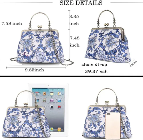 Miniatura 42 de Bolso floral con asa superior, bolso de noche Kiss Lock para mujer, bolso vintage