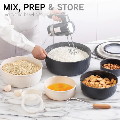 Miniatura 314 de COOK WITH COLOR Tazones de preparación con tapas - Juego de tazones pequeños de mezcla de plástico anchos y profundos anidables con tapas, juego