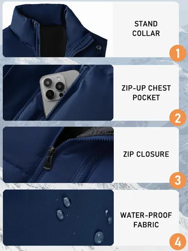 Miniatura 9 de XinYangNi Chaleco de invierno con forro polar para hombre, chaqueta de burbujas cálida e informal
