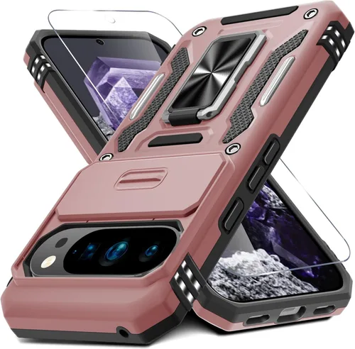 Miniatura 17 de DEERLAMN Funda para Google Pixel 8 con cubierta deslizante para cámara + protector de pantalla (1 paquete), soporte de anillo giratorio grado
