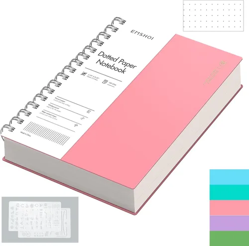 Miniatura 13 de EMSHOI Cuaderno de espiral A4, diario punteado de viñetas, 11.2" X 8.27", 300 páginas/150 hojas, papel de cuadrícula de puntos de 100gsm, tapa
