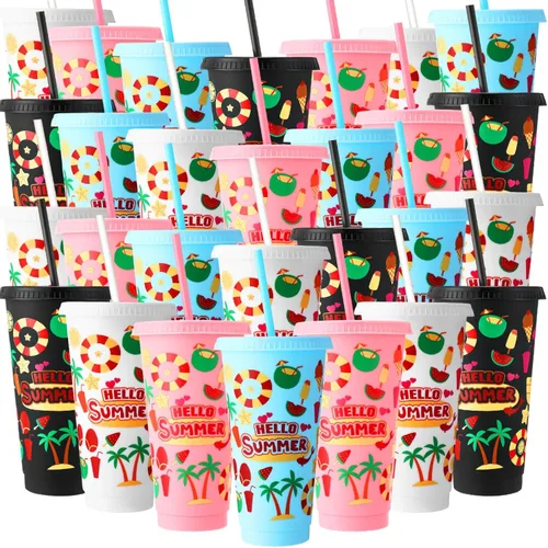 Miniatura 8 de Honeydak 30 Pcs 24 oz Patriotic Party Cups Gifts Bulk 4th of July Cups 250th Independence Day American Flag Tumbler with Straw and Lid Red White
