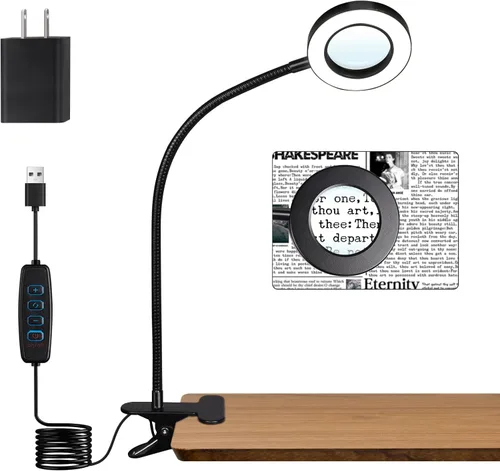 Miniatura 9 de Woputne Lámpara de escritorio con clip para lectura en casa, oficina, 10 brillo regulable, 3 modos, luz de abrazadera para cabecera de cama Negro
