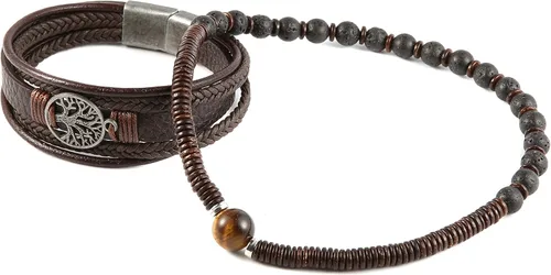 Miniatura 4 de HZMAN Pulseras de cuero genuino con diseño de árbol de la vida para hombres y mujeres, diseño de ojo de tigre, piedra natural, cuentas de roca