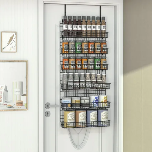 Miniatura 6 de JKsmart Organizador de especias de 6 niveles con gancho de puerta, montado en la pared y sobre la puerta, estantes de especias para armario