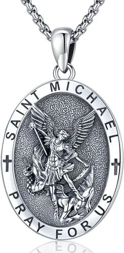 Miniatura 194 de Odinstone Collar de plata de ley 925 con medalla de San Miguel/San Cristóbal/San Benito/Crucifijo de Jesús/San Uriel/Arcángel Rafael para hombres