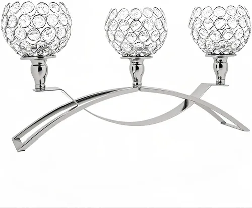 Vidisan Candelabros plateados de 3 brazos, candelabros de cristal, centros de mesa de cristal para bodas, adornos de candelabro de gabinete de Plata