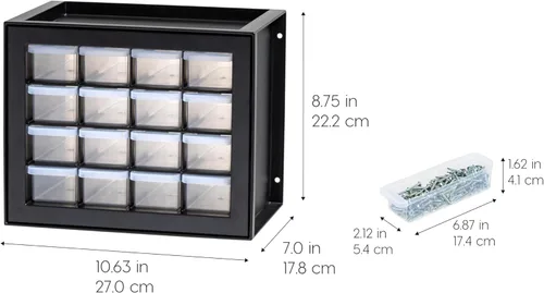 Miniatura 3 de IRIS USA Organizador de Cajones Pequeños de Plástico, 16 Cajones, Caja de Herramientas Apilable para Maestros, Organizador de Lápices, Partes Negro