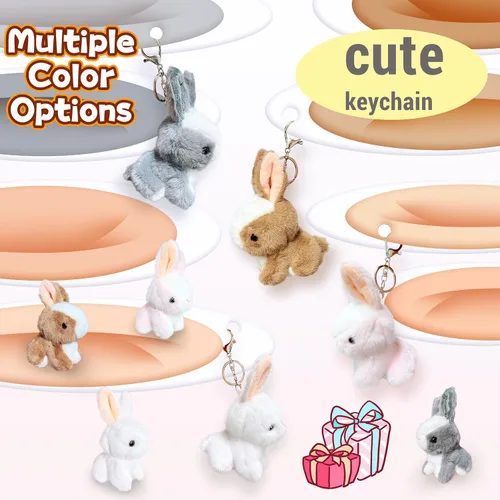 Miniatura 4 de Kawaite Peluches de conejo rosa para niñas, niños y adultos, mini juguetes de peluche de animales, llaveros, lindos peluches de conejo, animales