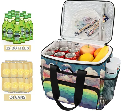 Miniatura 3 de Bolsa enfriadora con diseño de arcoíris para 24 latas, con aislamiento, a prueba de fugas, cruzada y de mano, mantiene fresco hasta 12 horas