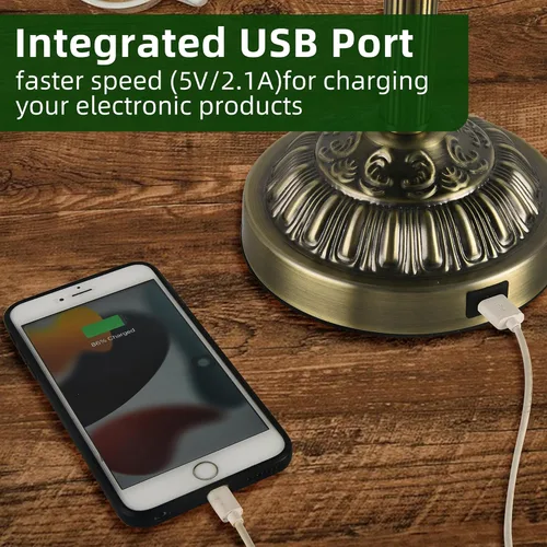 Miniatura 2 de Bankers - Lámpara de escritorio con puerto de carga USB-A, lámparas de escritorio vintage con cadena de tracción de vidrio verde, lámpara