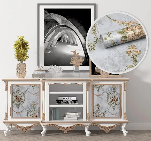 Miniatura 2 de Papel tapiz de damasco para despegar y pegar, extraíble, autoadhesivo, papel de contacto, revestimiento de pared, rollo decorativo de 17.71 x 118