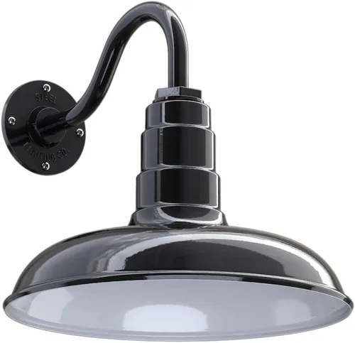 Steel Lighting Co. Topanga - Luz de granero | Montaje en pared al aire libre | Domo de 14 pulgadas | Cuello de cisne de 11 pulgadas | Luz de garaje