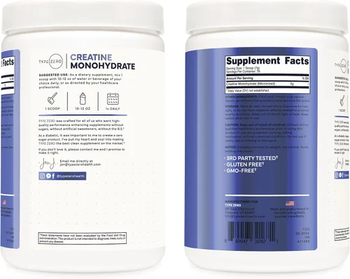 Miniatura 8 de Type Zero Monohidrato de creatina en polvo, 17.64 oz, sabor a frambuesa azul, sin gluten