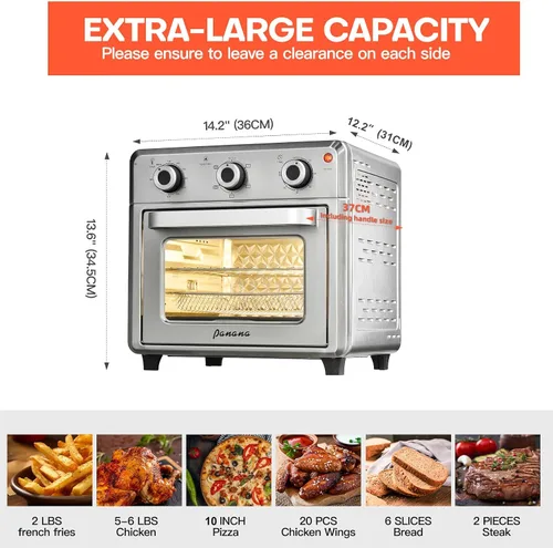 Miniatura 4 de Panana Horno Tostador Compacto de Freidora de Aire, 1400W 21QT con 6-en-1 Multifunciones y Rango de Temperatura Amplio, Horno de Freidora de Aire