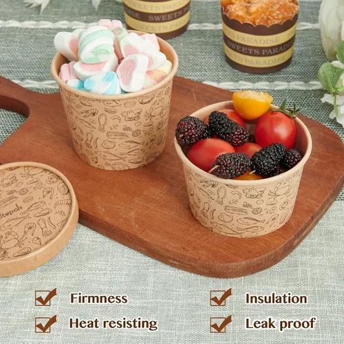 Miniatura 6 de LITOPAK Paquete de 50 recipientes de papel de 8 onzas con tapas ventiladas, vasos de papel kraft para alimentos, recipientes de sopa con tapas