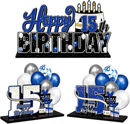 Miniatura 108 de LINGTEER Feliz 10º Cumpleaños Juego de Centros de Mesa de Acrílico Azul para Mesa - Brindemos por Diez Años Decoraciones de Regalo de Fiesta de 10º