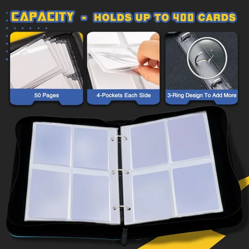 Miniatura 3 de Carpeta para tarjetas deportivas, CLOVERCAT - Carpeta para tarjetas de béisbol de 4 bolsillos, 400 bolsillos de doble cara, impermeable, soporte
