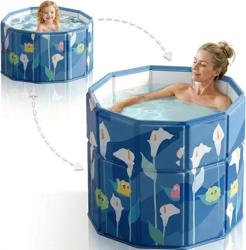 Quivora - Bañera portátil de 27.5 pulgadas para adultos, personas mayores, niños y mascotas, borde plegable hacia adentro para facilitar el piso,
