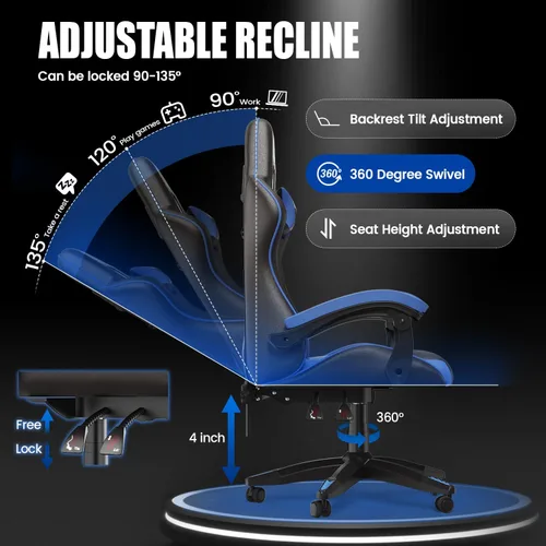 Miniatura 8 de Silla de juegos Bigzzia, silla de juego de computadora con soporte lumbar, sillas de videojuegos cómodas para adultos y niños, silla de jugador
