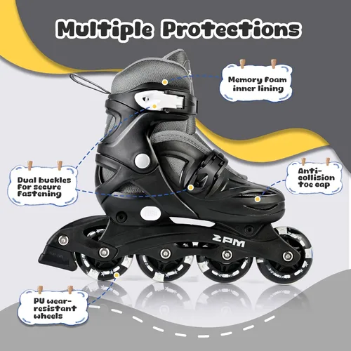Miniatura 3 de 2PM SPORTS Patines en línea para niños y niñas de 4 a 8, 6 a 12 años, con ruedas iluminadas, cuchillas ajustables para niños y jóvenes principiantes