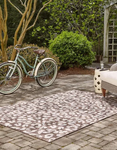 Miniatura 4 de Unique Loom Outdoor Safari Collection - Alfombra para exterior, diseño de leopardo (3 x 5 pies 3 pulgadas, Rectángulo, Marrón/Marrón claro)