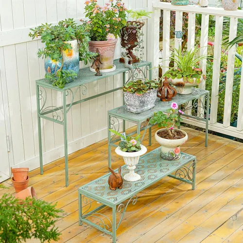 Miniatura 5 de Sungmor Soporte de metal para plantas – Estante de exhibición plegable de 3 niveles – Organizador de almacenamiento de macetas para múltiples