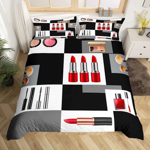 Miniatura 10 de Erosebridal Juego de funda de edredón de baloncesto, tamaño individual, color negro y rojo, juego de ropa de cama con bola 3D para niños, niños