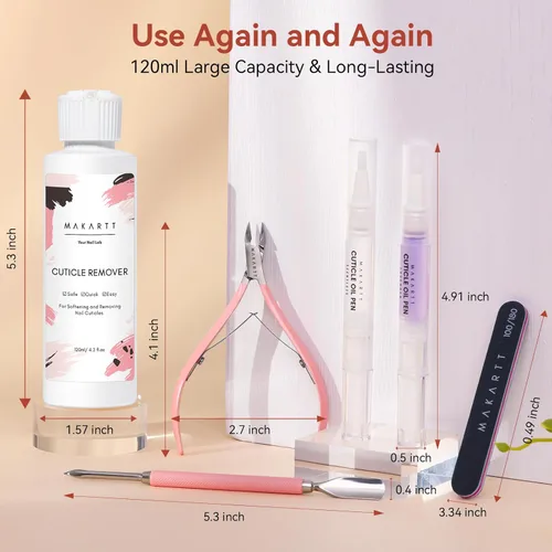 Miniatura 5 de Makartt Kit removedor de cutículas, kit de cuidado de uñas con bolígrafo de aceite para cutículas, cortador de cutículas, lima de uñas y líquido