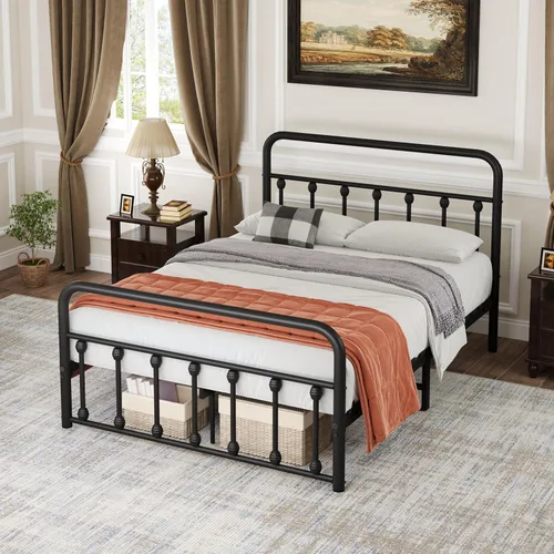 Miniatura 4 de erosoei Base de cama matrimonial completa de metal con espacio de almacenamiento, base de cama de acero de 74.8 pulgadas con almohadillas