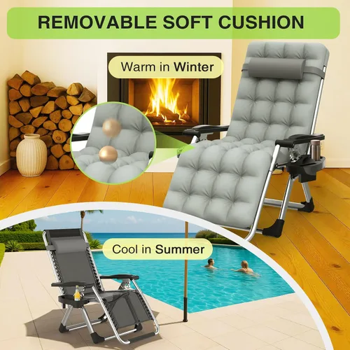 Miniatura 4 de Suteck Silla de Gravedad Cero, Silla de Camping Reclinable con Cojín Removible, Bloqueo Mejorado y Portavasos, Sillas Reclinables de Patio Plegables