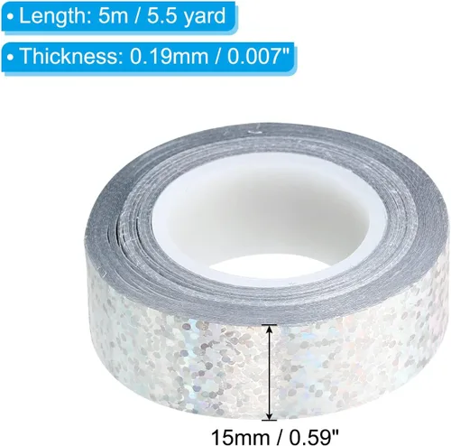 Miniatura 2 de PATIKIL Cinta adhesiva con purpurina de 0.591 in x 16.4 ft, 1 paquete de cintas adhesivas holográficas decorativas para manualidades, álbumes