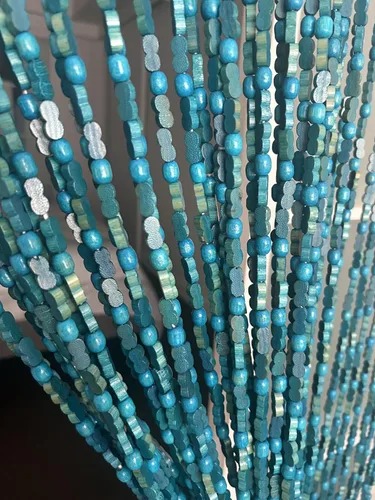 BeadedString - Cortina con cuentas de madera natural y bambú, 77 pulgadas de alto (azul, 35.5 pulgadas de ancho)