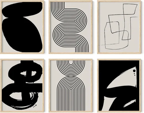 Miniatura 48 de HAUS AND HUES Arte abstracto negro para pared, juego de 6 impresiones artísticas modernas de líneas negras y grises, arte abstracto geométrico Juego