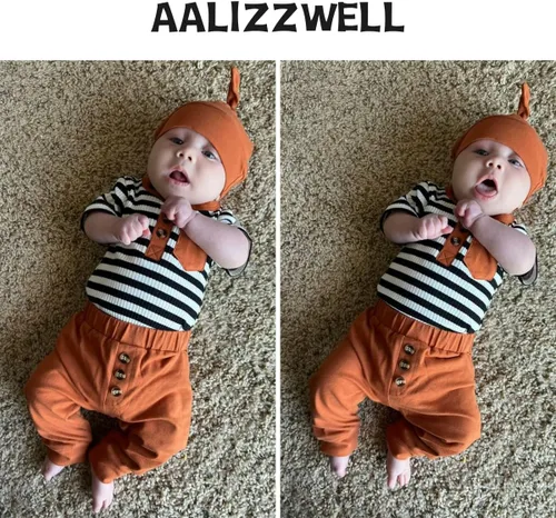 Miniatura 3 de Aalizzwell Traje de verano a rayas para bebés recién nacidos