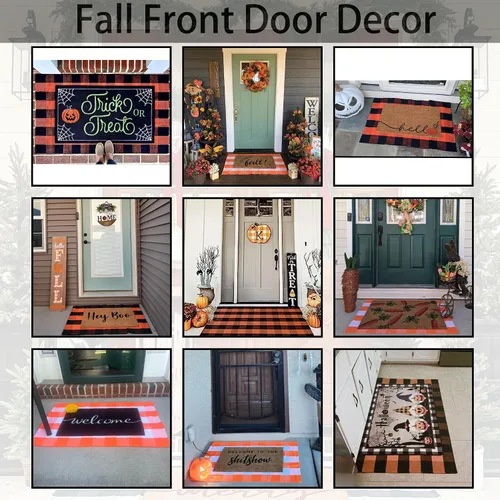 Miniatura 7 de Alfombra a Cuadros Naranja y Negra, 3 x 5 Pies, Alfombra Decorativa de Otoño para Puerta Delantera al Aire Libre, Alfombra de Algodón Lavable Tejida